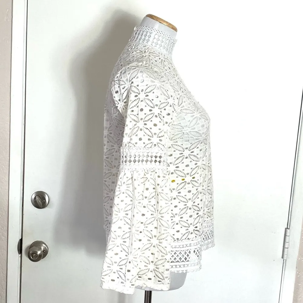 Off White Lace Mock Neck Top - Image 3