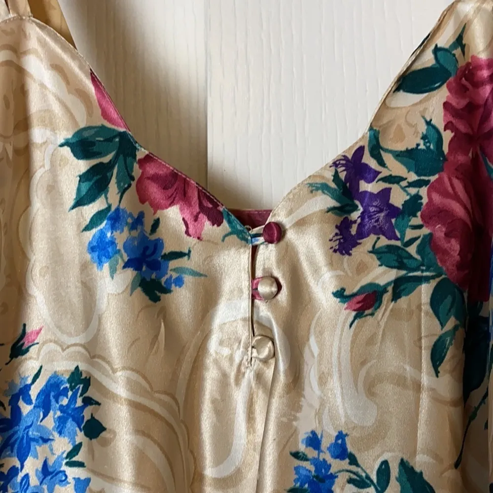 VTG TAN FLORAL LINGERIE SLIP DRESS NIGHT GOWN Size XL - Image 2