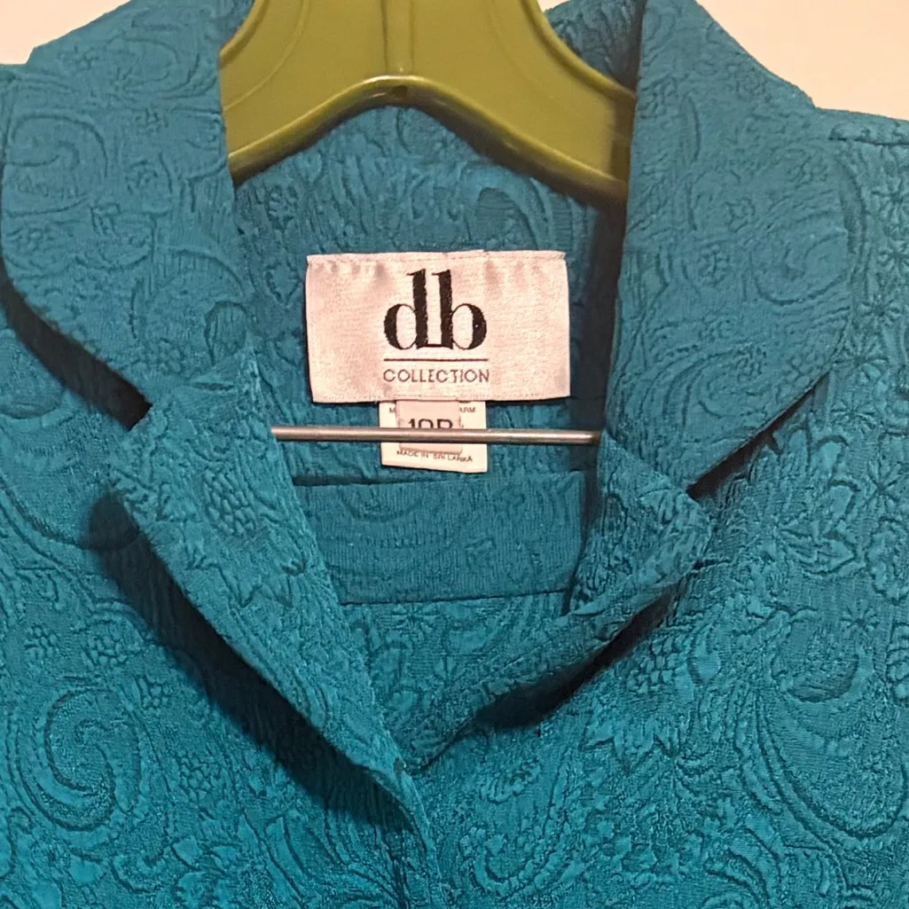 Vintage DB Collection Women's Teal Floral Skirt Blazer Suit Set Size 10 Petite Blue - Image 3
