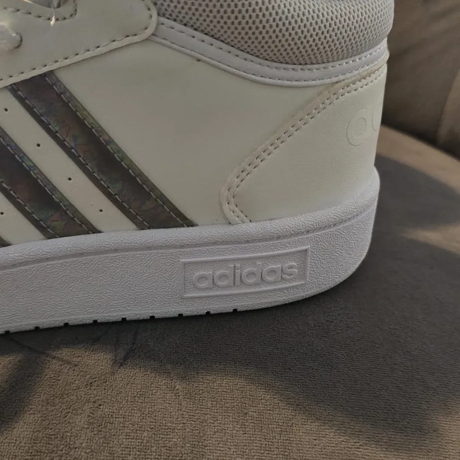 Adidas Hoops Mid 3.0 K White and Silver Sneakers - Image 9