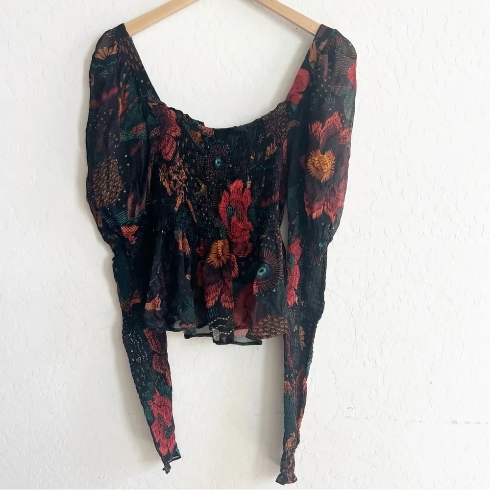 FARM RIO Smocked River Creatures Blouse Long Sleeve in Black Multi - Image 5