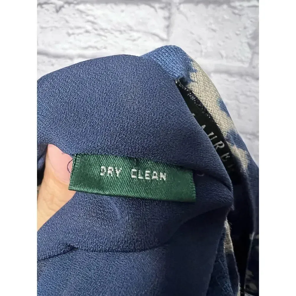 Lauren Ralph Lauren Vneck wrap Silk Linen tank top Cream Indigo SZ 8 Blue - Image 7