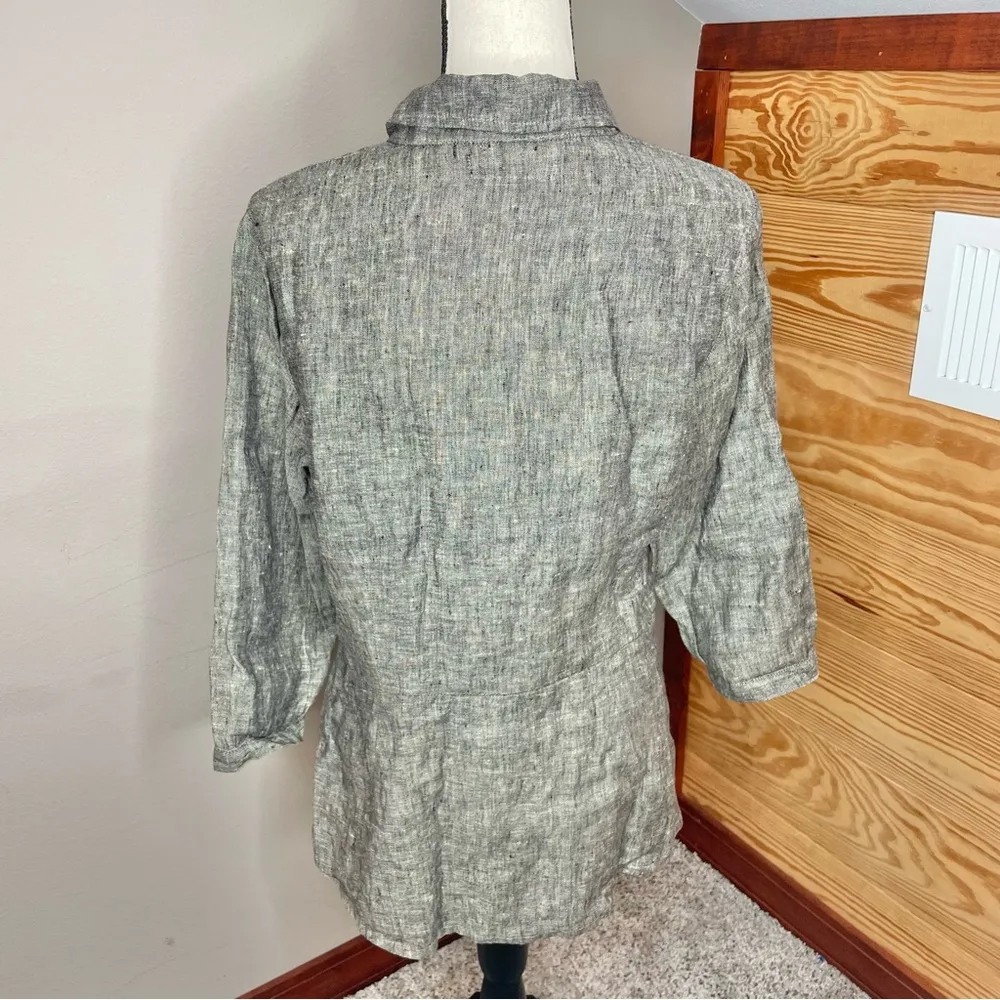 Grey 100% Linen Collared Button Up Shirt Top Blouse Small - Image 3