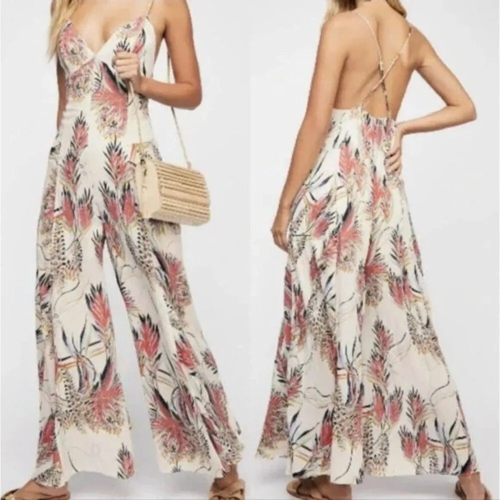 Free People Alissa Tropical Jumpsuit Racerback Wide Leg Women Size 6 Resort Luxe - Image 2