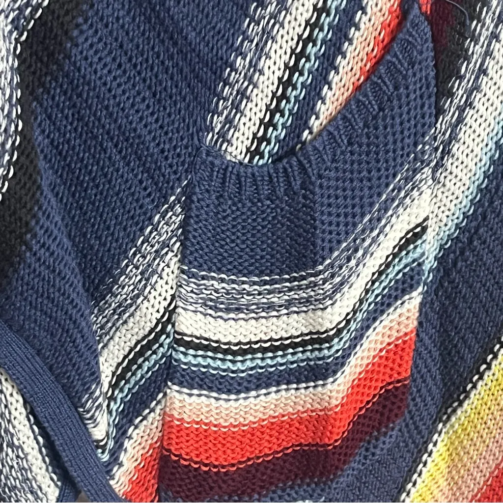 Billabong Women Fringe Cardigan Sweater Med Longline Colorful Stripe Boho Open‎ - Image 5