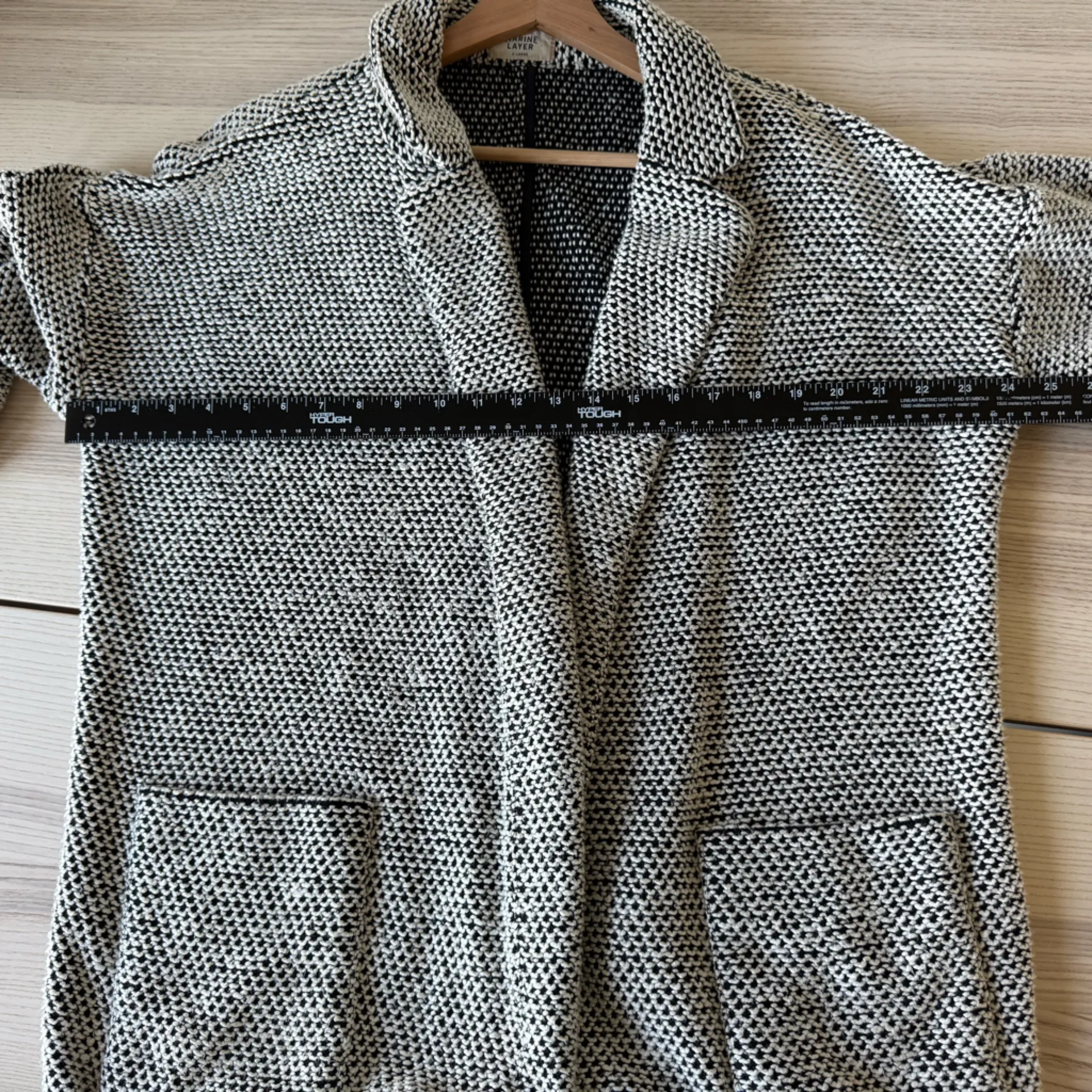 MARINE LAYER Birdseye Knit Cardigan Sweater Coat Size X-L Black White Contrast - Image 6