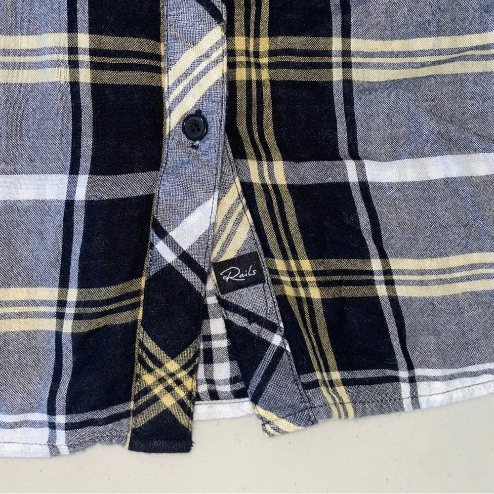Rails Women's Black Yellow White Flannel Plaid Button Down Shirt Top Medium - Image 9
