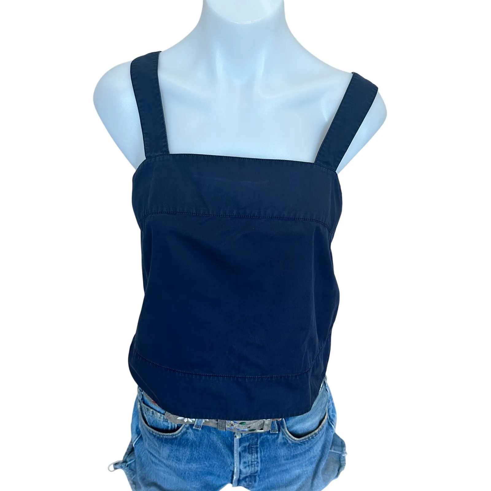TIBI Navy Blue Cami Top Black SIZE 6 Boxy Cropped Cotton Designer Basic $325 - Image 6