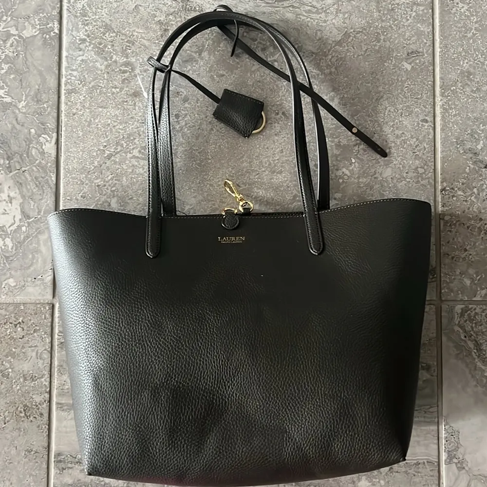 Lauren Ralph Lauren Large Reversible Tote Bag in Dark Olive/Belting Print, NWT Green - Image 11