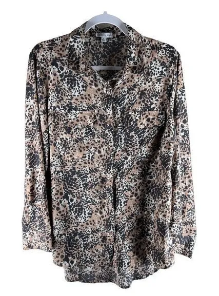 Ophelia Roe Womens Tops Size L‎ Chiffon Animal Print Button Front Shirt - Image 1