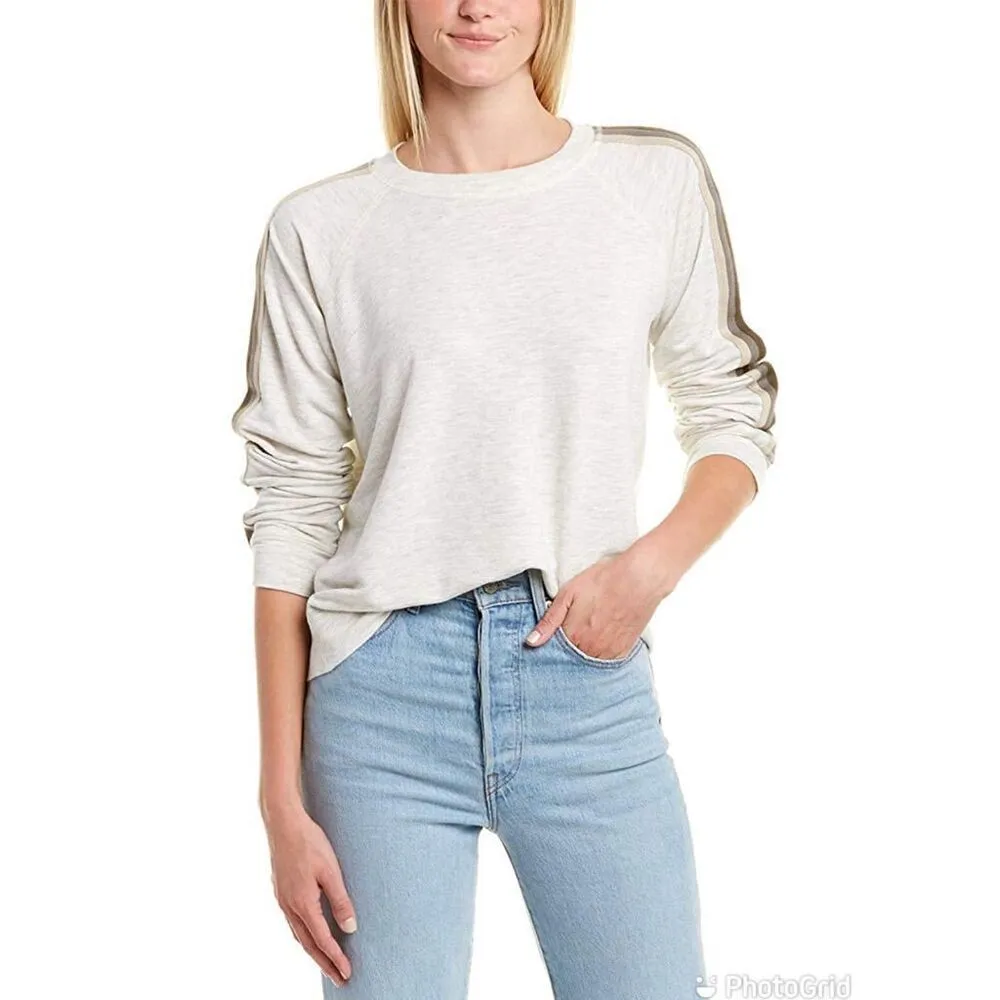 Monrow Supersoft Vintage Neutral Stripe Raglan Top Green - Image 2