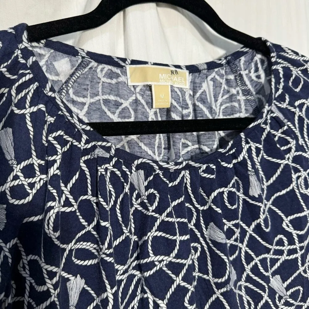 MK Michael Kors 3/4 Bell Sleeve Nautical Blouse Medium Marina Canvas Tassel Rope - Image 2