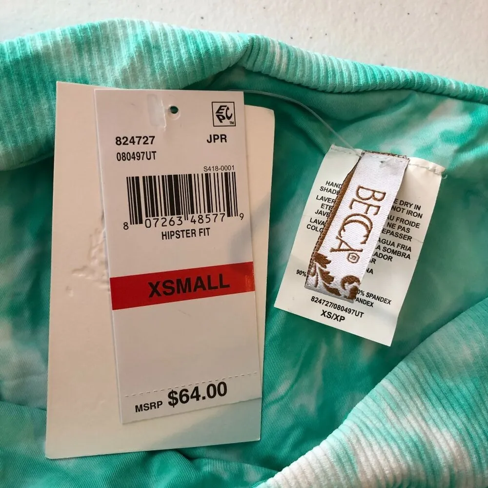 Becca Crystal Ribbed Scoop Bikini Bottoms Strappy Tie Dye Blue XS - Image 6