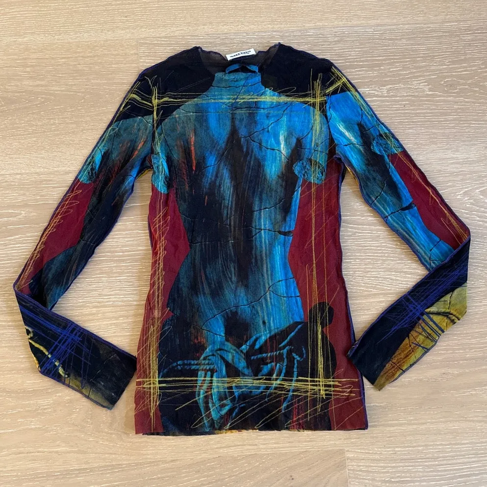 Jean Paul Gaultier Venus de Milo Mesh Long Sleeve Top Size M in Blue Yellow Size M - Image 5