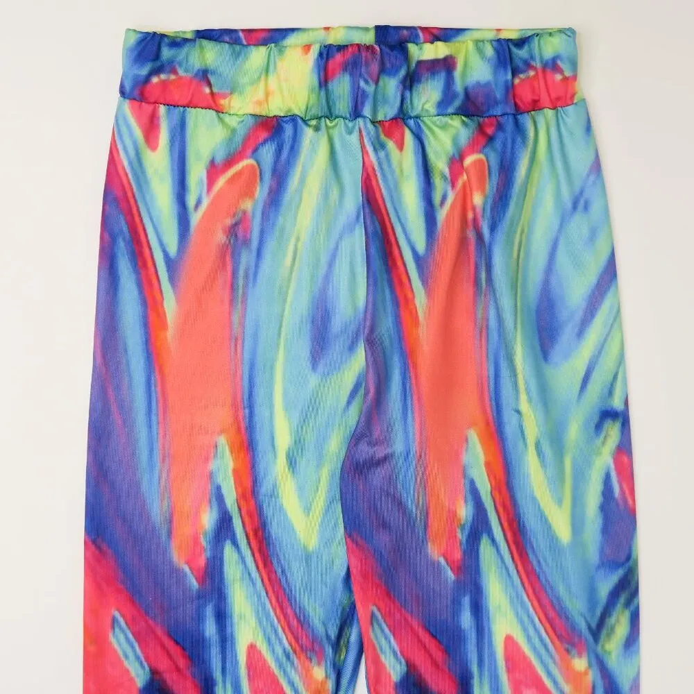 Vintage 80s Colorful Psychedelic Leggings Blue - Image 3