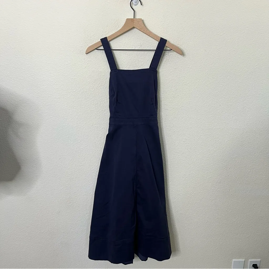 NWT Anthropologie Maeve Navy A-Line Flared Open Back Overall Midi Denim Dress 2P - Image 3