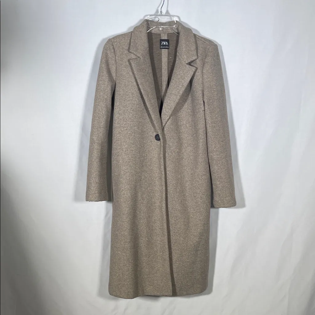 ZARA WOMENS BUTTON TRENCH COAT GRAY FELT LIKE LIGHTWEIGHT MEDIUM - Image 2