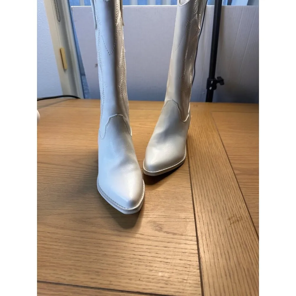 Soda White Western Cowboy Boots Embroidered Design Block Heel Size 5 - Image 3