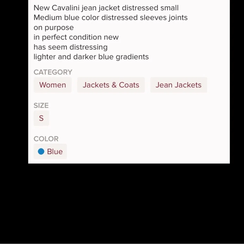 New Cavalini jean jacket distressed seams S - - Image 4