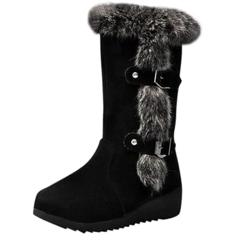 BRAND NEW ~ Women's Mid Calf Black Suede Fur Lined Waterproof Snow Boots ~ 8 1/2 Size 8.5 - Image 4