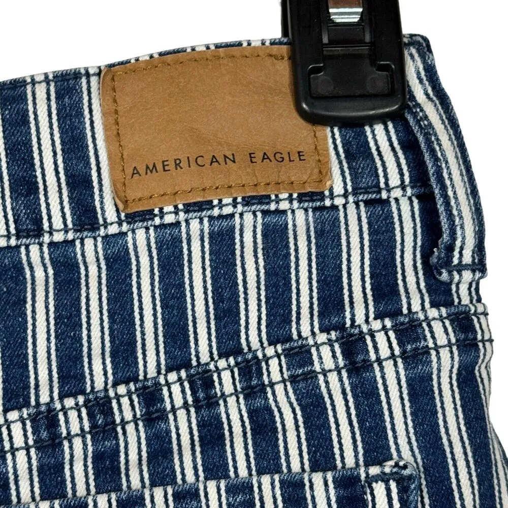 American Eagle SZ 8 Hi-Rise Shortie Jean Shorts Stripe NE(X)T Level Stretch Blue - Image 4