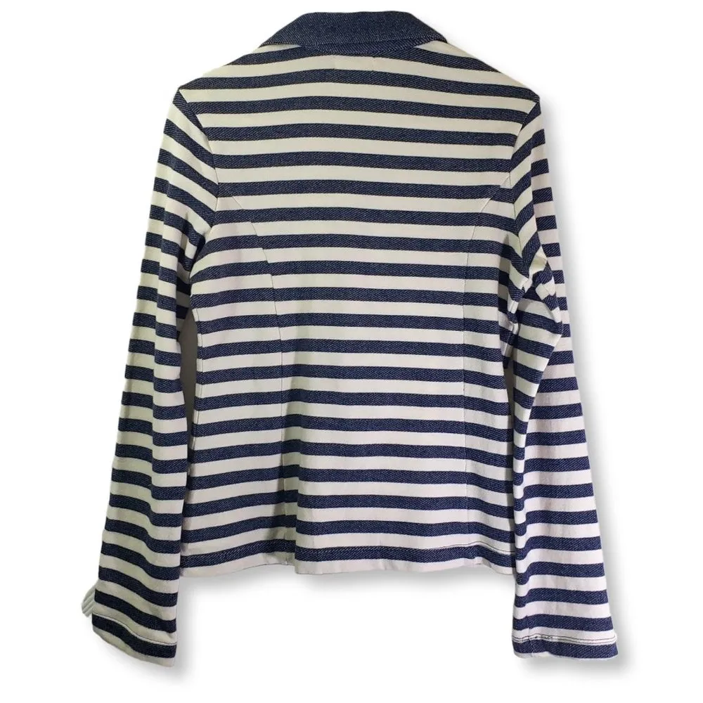 CASLON Small Blue, Ivory Cream Stripe Knit, Blazer, Cardigan, Pockets Jacket - Image 2