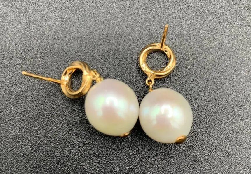 Freshwater Pearl Dangle Drop Earrings Gold Over Sterling Silver - Image 3