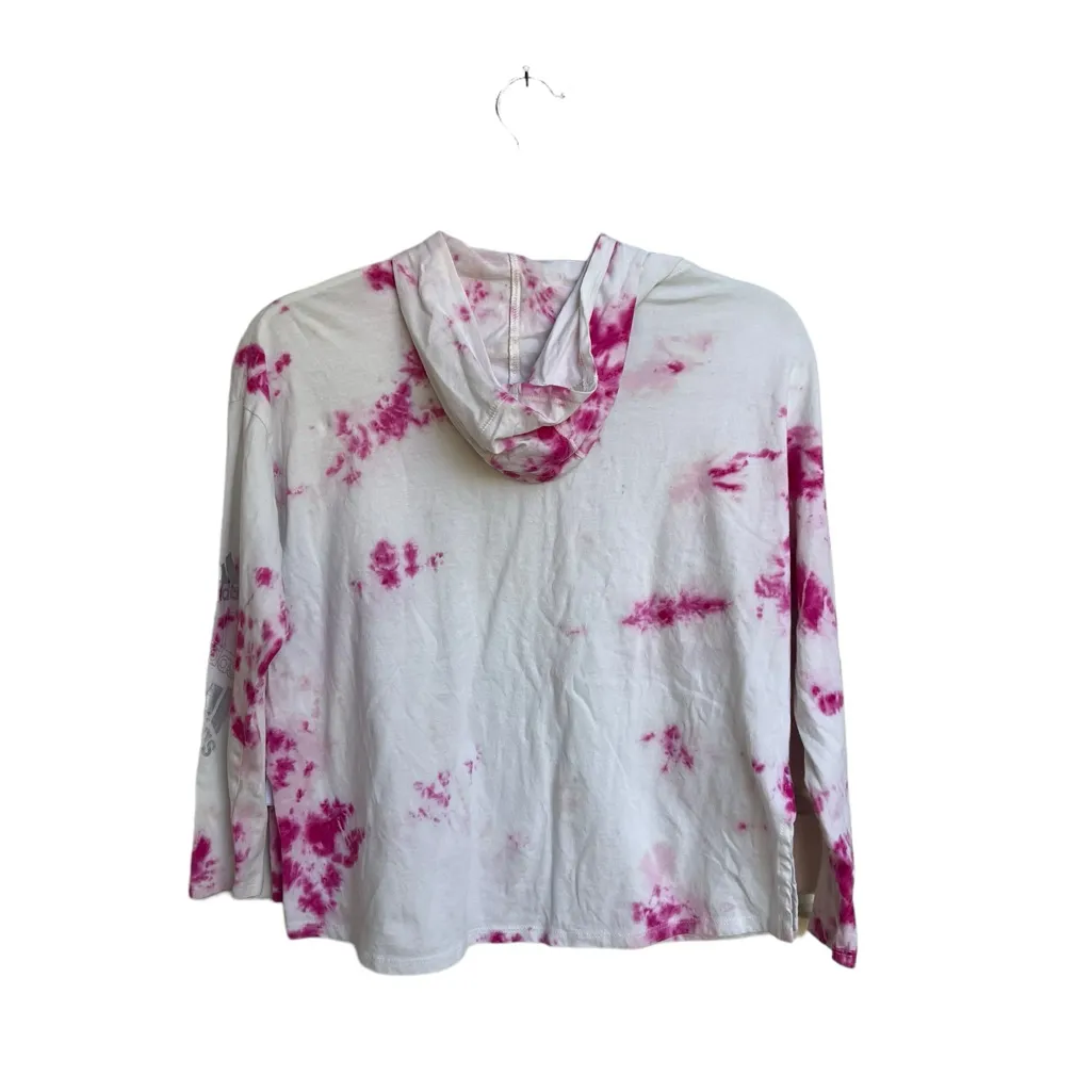 Juniors Adidas Pullover Hoodie Long Sleeve T-Shirt Tie Dye‎ Pink & White size L - Image 3