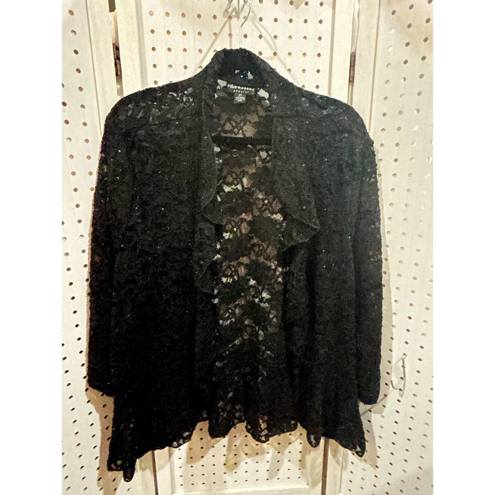 Connected Apparel Black Lace Open Front Cardigan Shrug Plus Size 3X - Image 7
