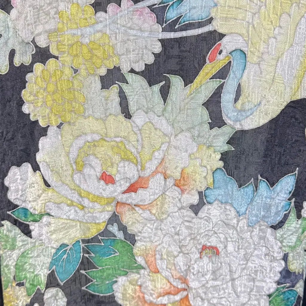 Citron Santa Monica Witchy Silk Floral Swan Button Down Top Size Large Bohemian Black - Image 8