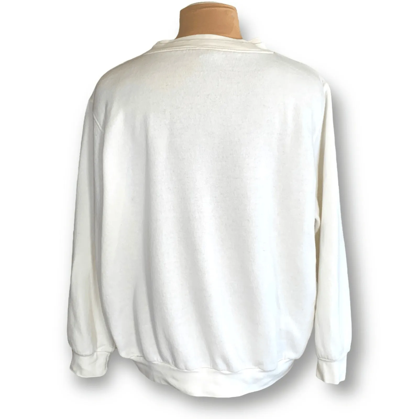 Vintage Cream Embroidered Lighthouse Sweatshirt Large Petite LP Cozy Cottage Tan Size undefined - Image 6