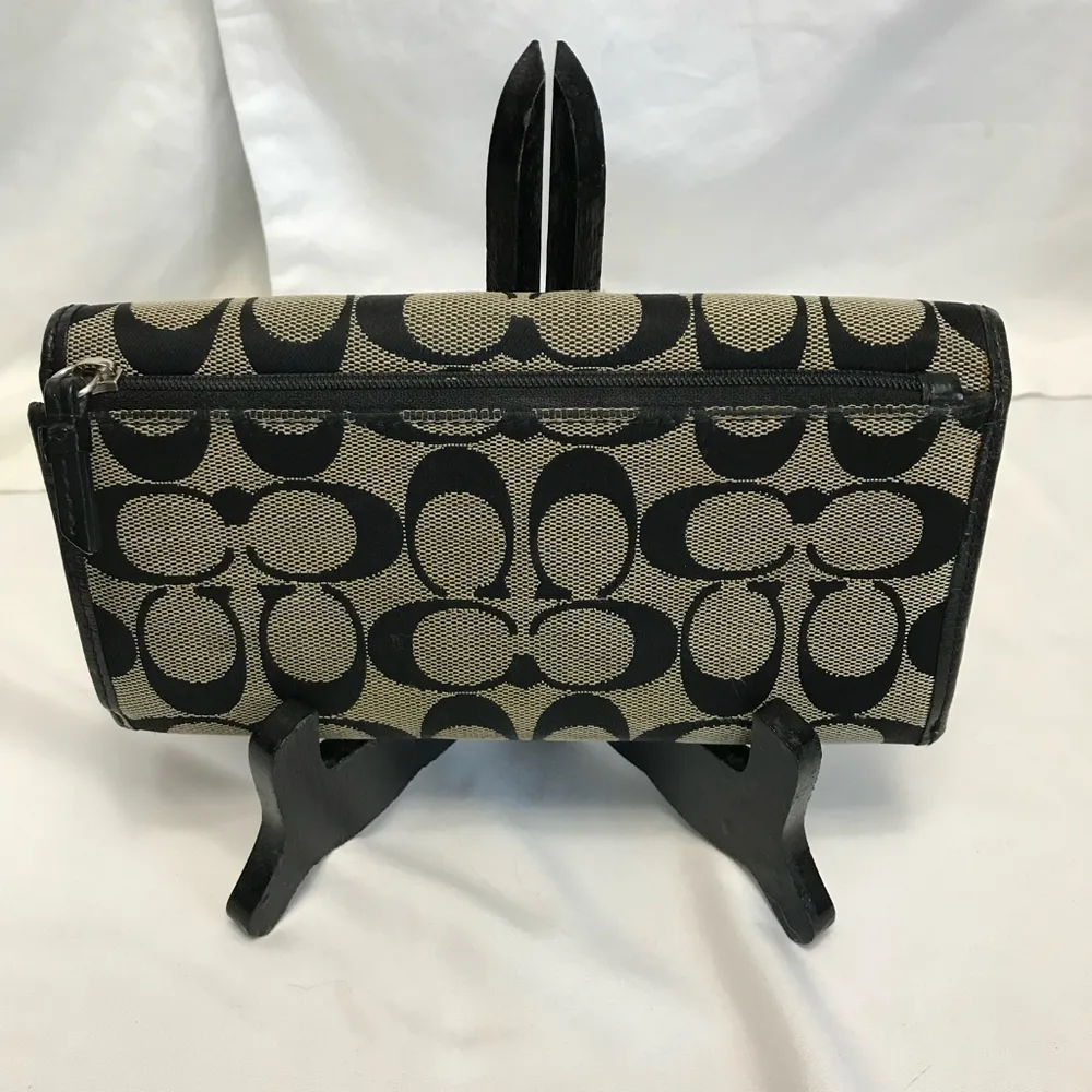 Coach Monogram Pleated Jacquard Gray & Black Canvas and Leather Long Wallet - Image 2