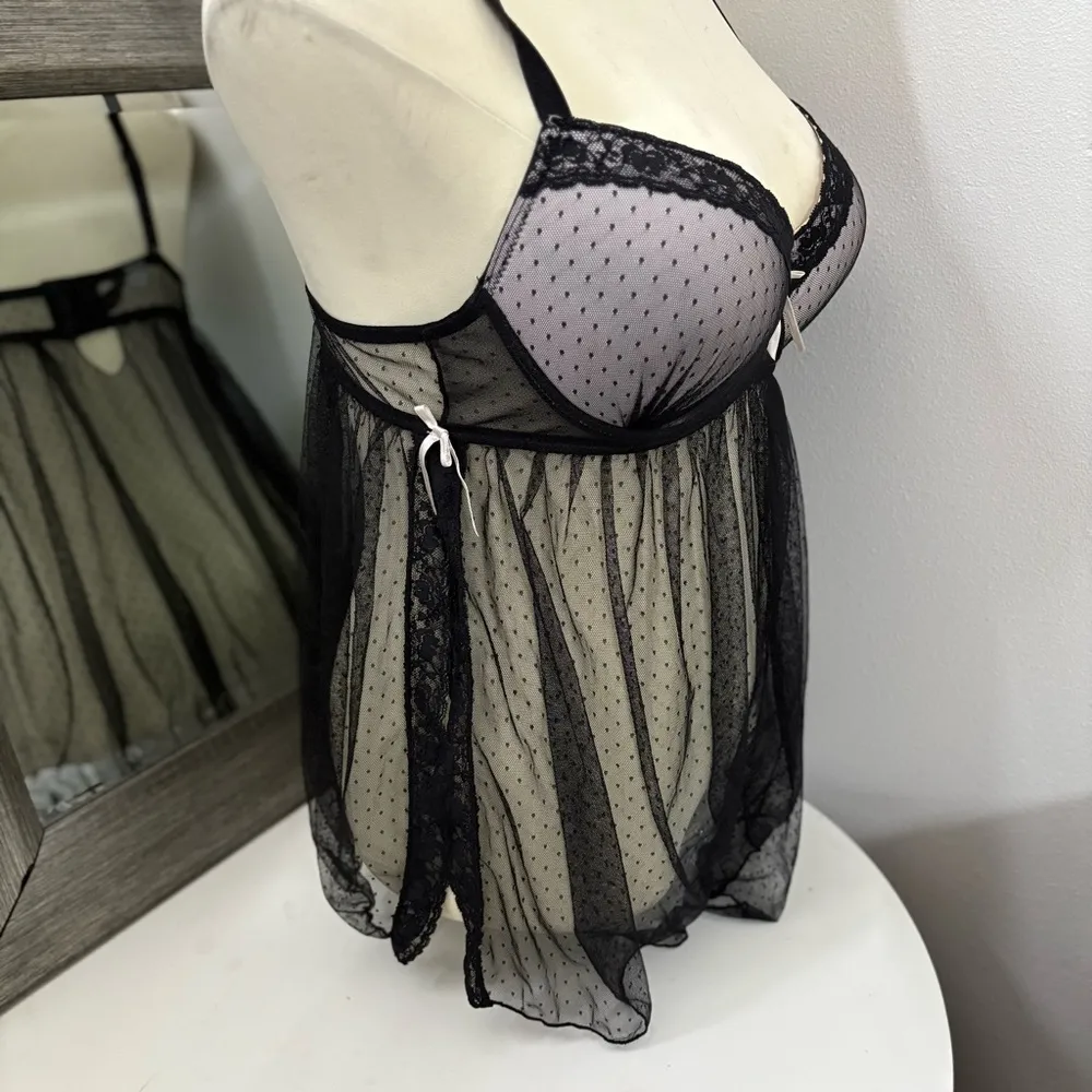 Dreamgirl Black Chemise with Lace Trim and Sheer Mesh - Image 11