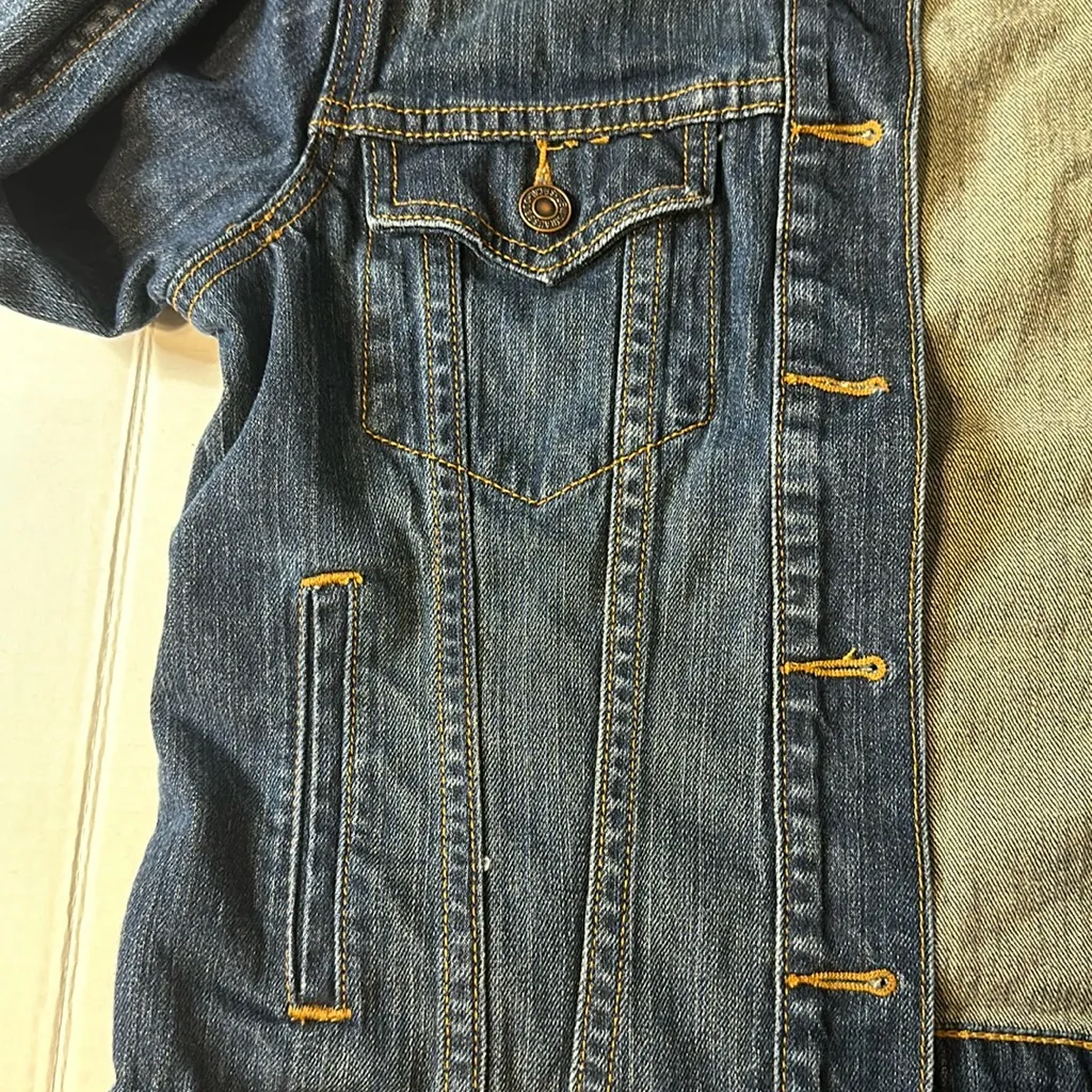 Levi’s Original Trucker Jacket Denim dark blue yellow stitching bronzed buttons‎ - Image 5