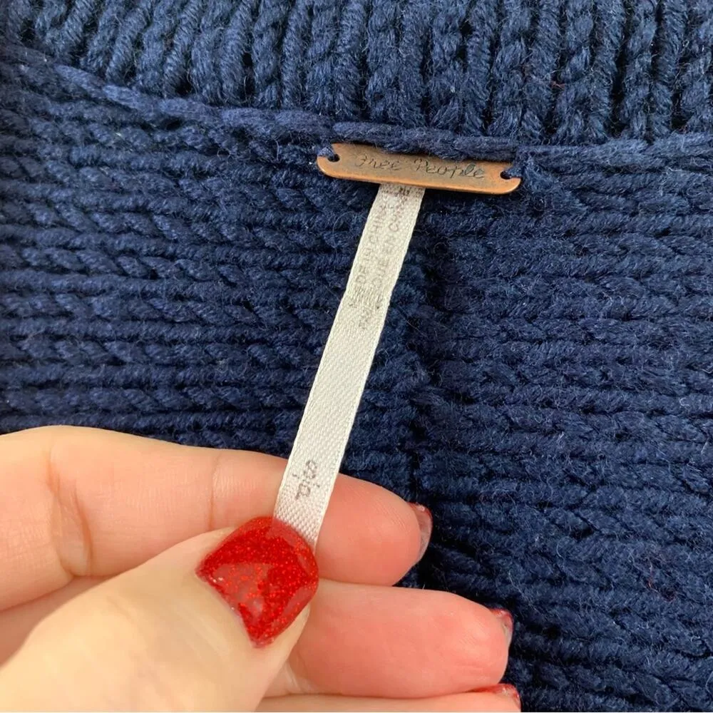 Free People Annabelle Knit Nordic Longline Cardigan Navy/Red/White Sweater - Image 3