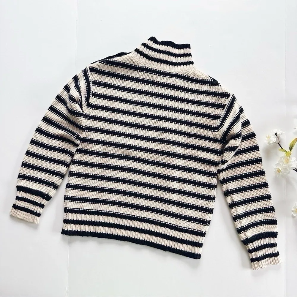 NEW J.Crew Cable-Knit Mockneck Pullover in Stripe with Jewel Buttons Size XXS - Image 4