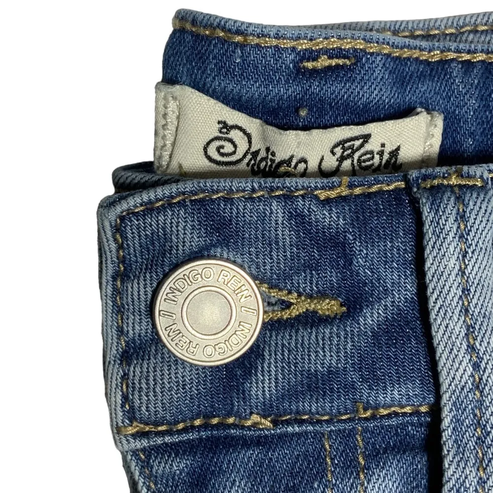 Indigo Rein Jean Shorts Embroidered Boho Flower Frayed Retro Hippy Junior SZ 3 - Image 11