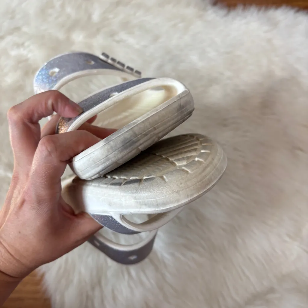 Iconic CROCS Comfort Silver Sparkle Glitter and White  Sandals - Image 5
