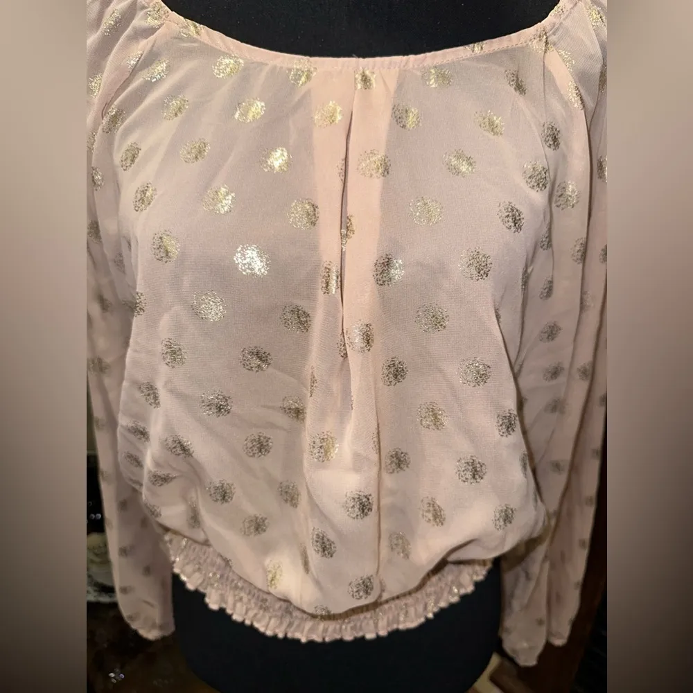 Xhilaration Off Shoulder Long Sleeve Polka Dot Top Blouse - Image 5