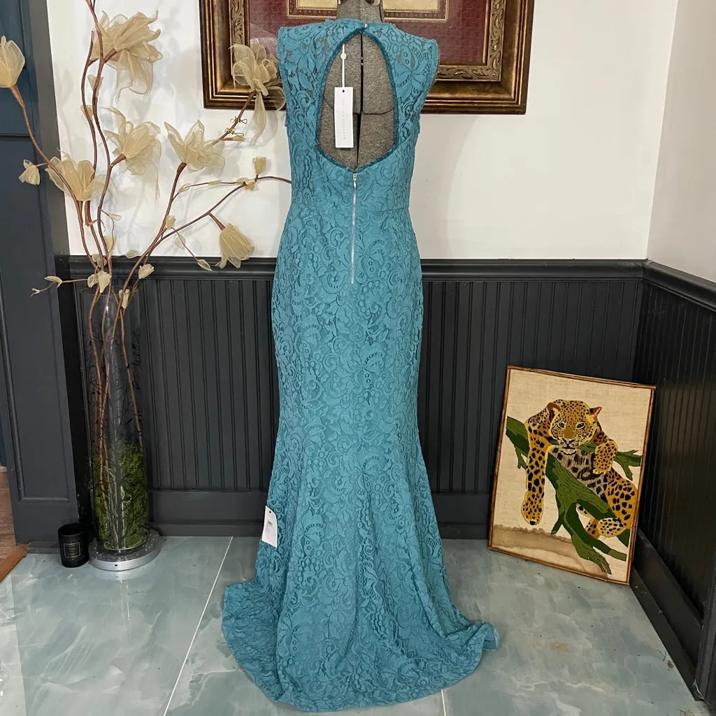 NWT Rebecca Vallance Mae Dress Cutout Fluted Corded Lace Blue Gown - Image 8