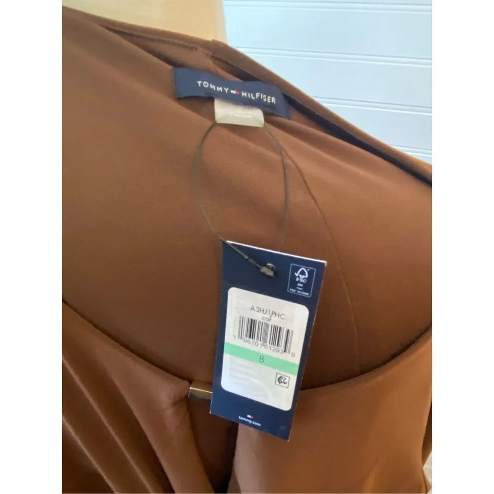 Tommy Hilfiger Brown Bell Sleeve Round Neck With Keyhole Knot Sheath Dress - Image 9