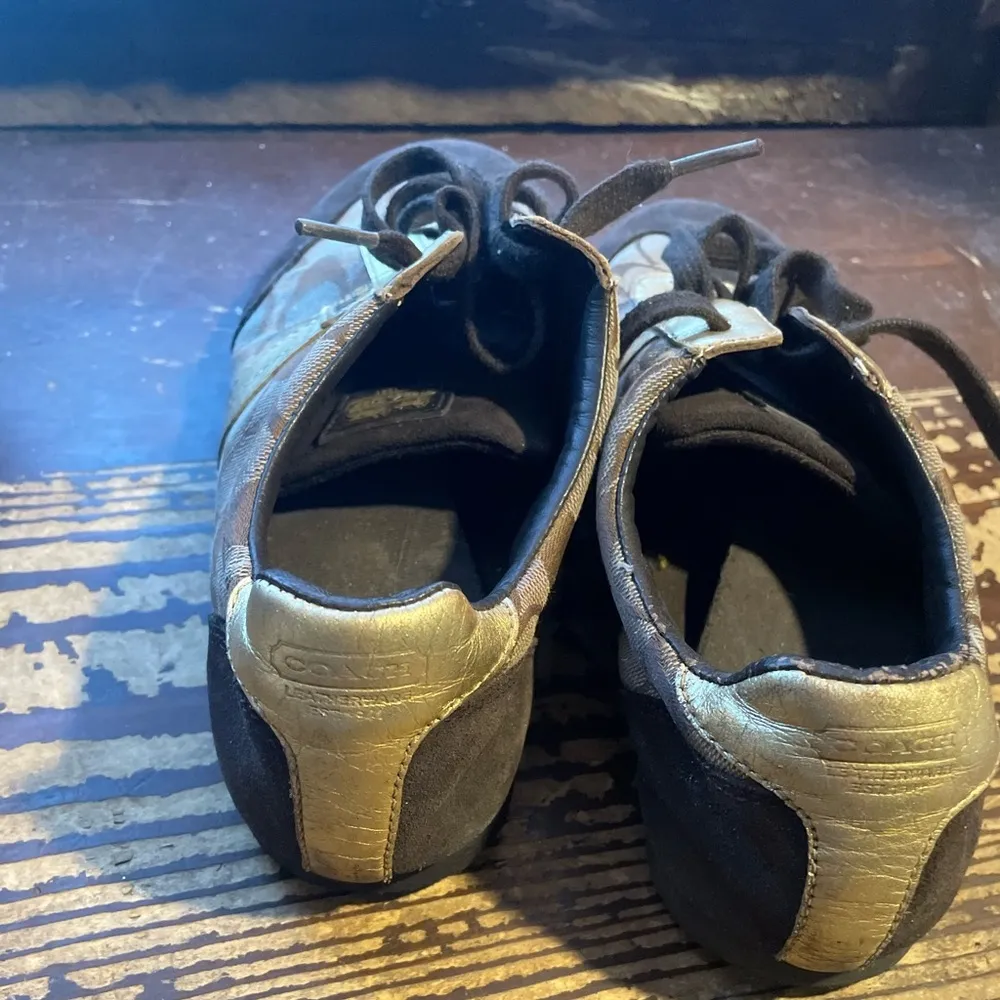 Joss Signature Brown, Khaki & Gold Suede & Jacquard Sneakers Size 8.5 - Image 2