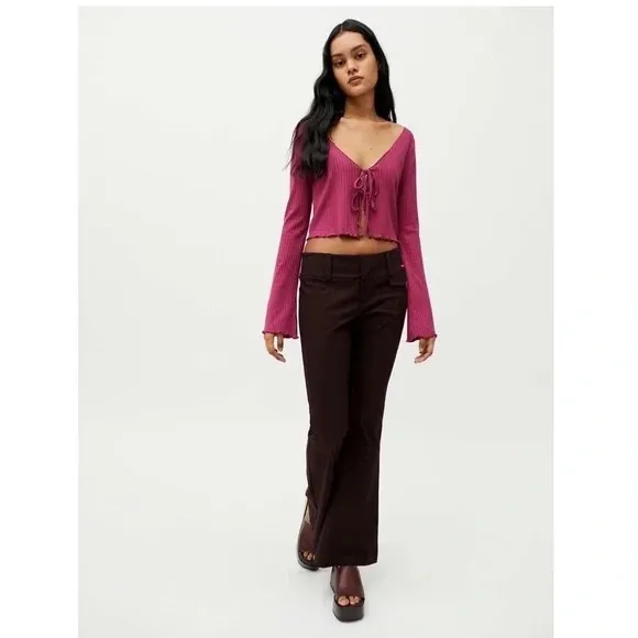 NWOT Urban Outfitters Women's Pink Uo Leila Ribbed Tie-front Top - Image 5