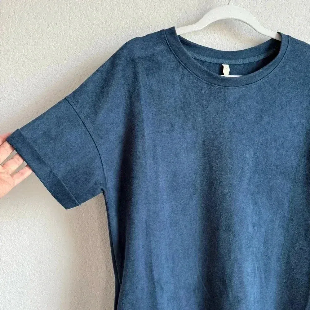 Wishlist Women’s Faux Suede Stretch‎ Short Sleeve Pockets Navy Mini Dress Size M - Image 5