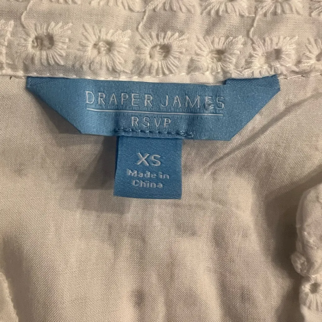 Draper James RSVP Eyelet XS White Textured Puff Sleeve Dress Tie Waist NWOT - Image 7