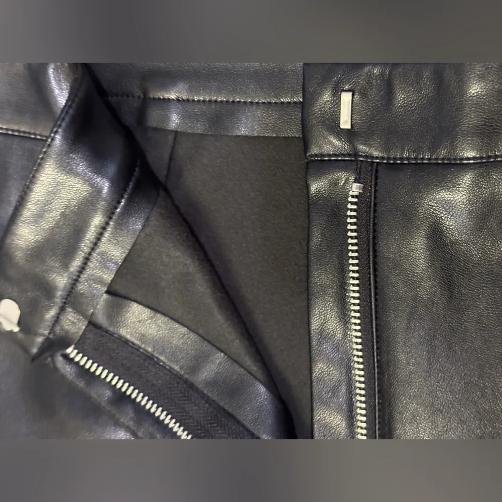 ASOS by design black faux leather high rise ankle kick split flare leg trousers - Image 9