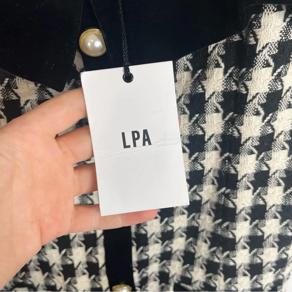 NWT LPA Mariya Herringbone Tweed Mini Dress Black White Large - Image 7