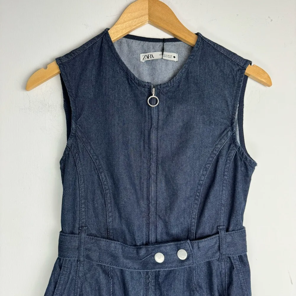 NWT Zara Denim Asymmetrical Midi Dress Sz Small Belted Grunge Chic - Image 5