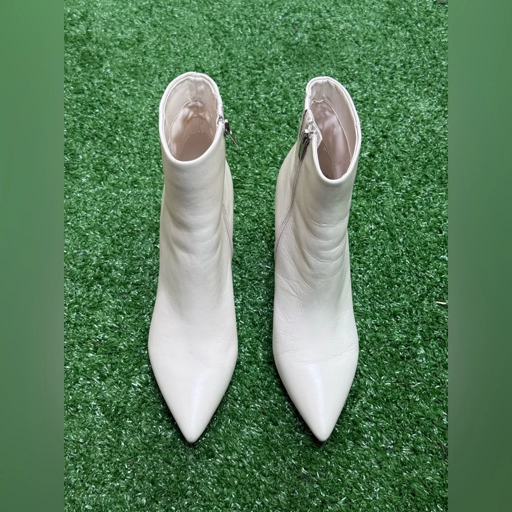 Marc Fisher Glorify Leather Pointed Toe Zipper Boots Off White Women's Size 9 - Image 4