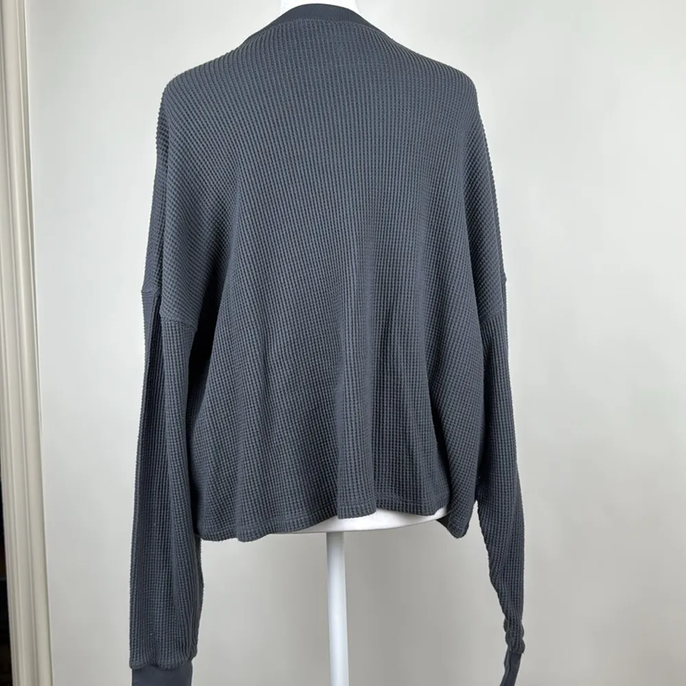 Abercrombie Waffle Crew Neck Long Sleeve Pullover Blue Gray Top - Image 4